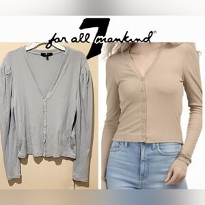 ❤️ NWT! 7 FOR ALL MANKIND PUFF SLEEVED RIBBED BUTTON DOWN TOP, LARGE